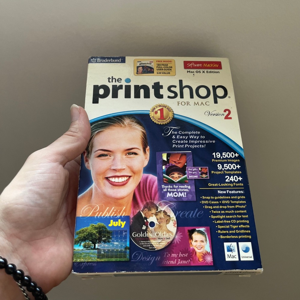 Broderbund The Print Shop for Mac Version 2 Software MacKiev 2-CD Set Mac OS X